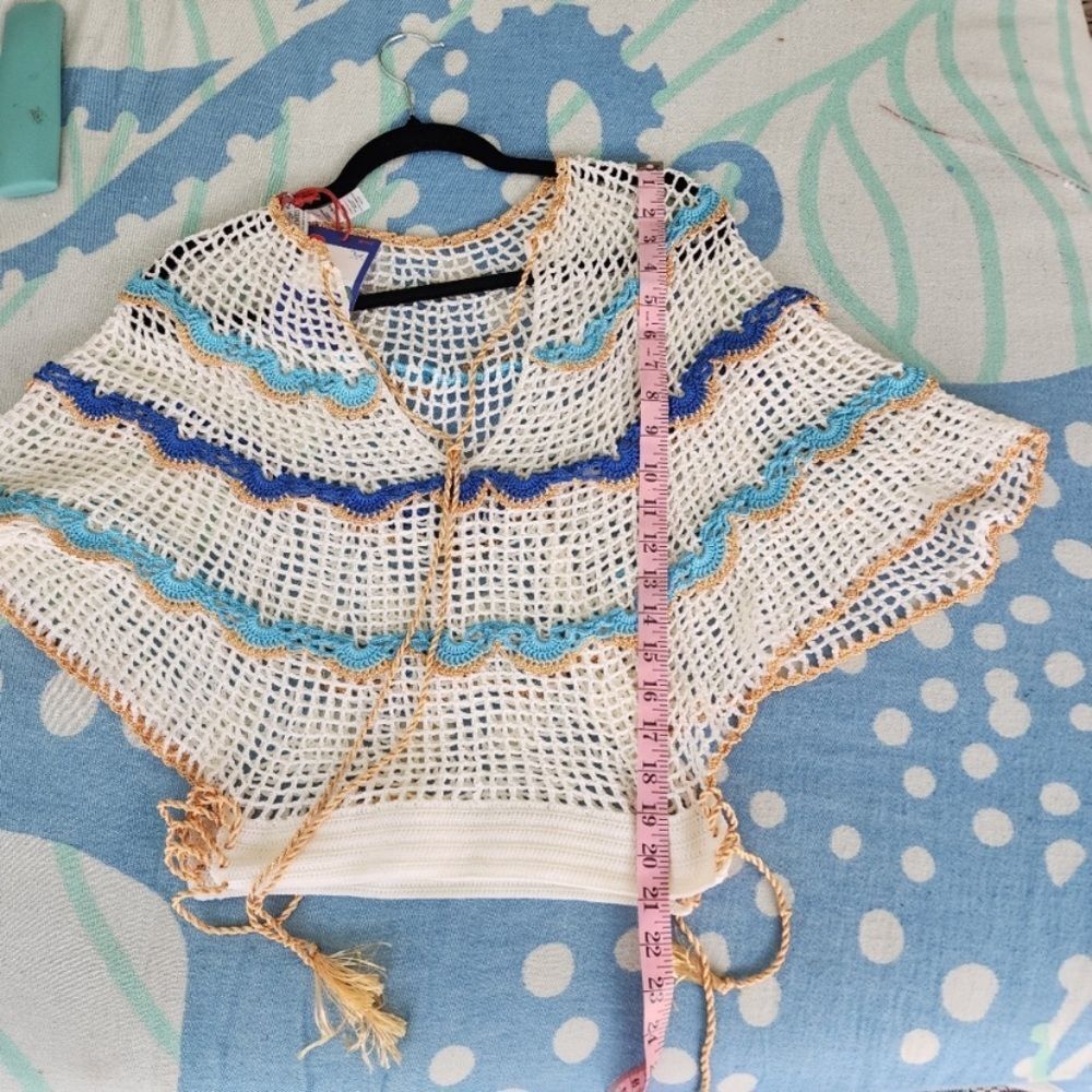 Revolve My Beachy Side Boho Cream Gold Blue Rima Crochet Top Size Small NWT! - Picture 6 of 13